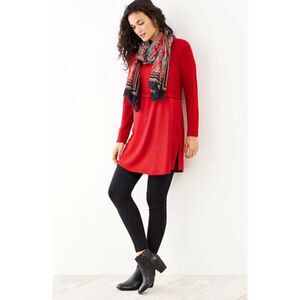 J.Jill Grace Wool Blend Sweater Tunic Red Small Crewneck Long Sleeve